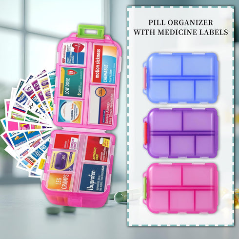 iouwei 7-Day Set 3 Large Pill Organizer with Medicine Labels, Travel Daily Pill Container, Mini Medication Organizer