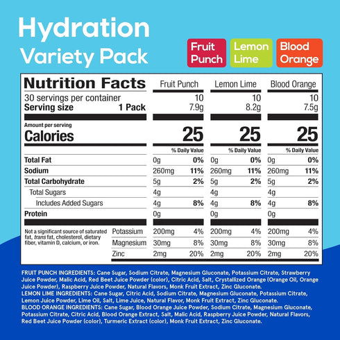Pack, 30 Packets Hydrant - Hydration Powder Variety Individual Instant Electrolyte Rehydration - Low Sugar Drink Mix