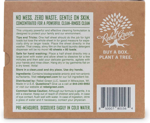 Rebel Green Eco-Friendly Laundry Detergent Sheets, Fresh Lavender & Grapefruit Scent (40 Sheet Pack)