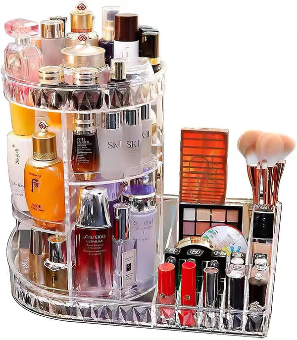 Large Capacity Rotating Acrylic 360 Degree Makeup Organizer - 5 Layers Adjustable Cosmetic Storage Stand