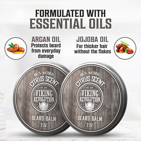 Viking Revolution Beard Balm, All Natural Grooming Treatment with Argan Oil & Mango Butter, Pack of 2