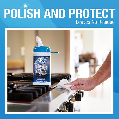 MiracleWipes for Microwaves and Cooktops - Easily Removes Food and Grime Buildup, Safe Cleaner for Home Use (30 Count)