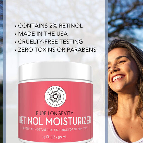 Pure Body Naturals Retinol Moisturizer, 1.7 Ounces - Age Defying Cream for Face with Hyaluronic Acid