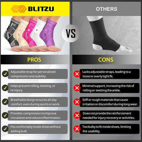 Ankle Compression Sleeve with Strap for Women, Men, Plantar Fasciitis Relief, Achilles Tendonitis, Black L