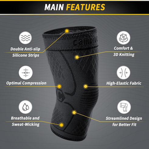 CAMBIVO 2 Pack Knee Braces for Knee Pain, Compression Sleeve for Men and Women, Black, X-Large