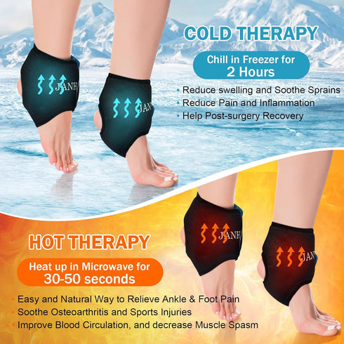 Ankle Ice Pack Wrap for Swelling, Reusable Gel Ice Pack for Sprained Ankle Injuries, Hot Cold Therapy for Foot Pain