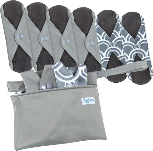 Pack 6, 1 Leekalos Reusable Menstrual Pads - Bamboo Menstrual Cloth Pads | Light Incontinence Pads | Reusable Sanitary