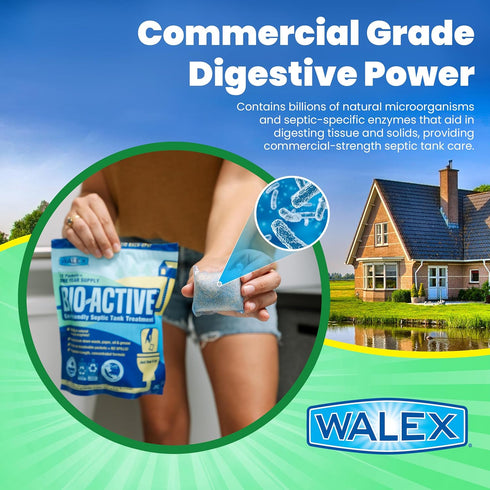 Walex Bio-Active Home Residential Septic Tank Treatment, 1 Year Supply, 12 Treatments with Beneficial Enzymes
