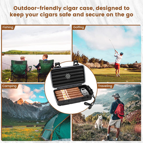 Flauno Travel Cigar Humidor Case, Portable Box with Humidifier Disc & Cutter, Waterproof and Airtight for 10 Cigars