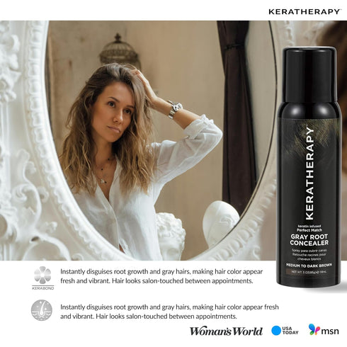 Keratherapy Keratin Infused Perfect Match Gray Root Concealer Spray, Dark Brown, 3 oz, Temporary Scalp Concealer