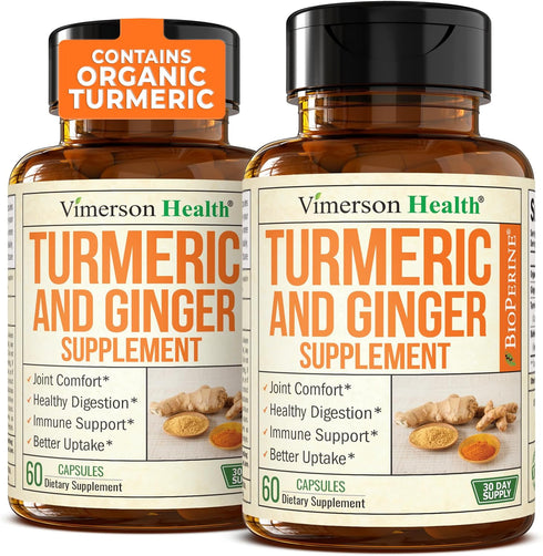 Turmeric Curcumin Supplement with Ginger Root, Joint Support, 95% Curcuminoids, 2 Pack for Max Absorption