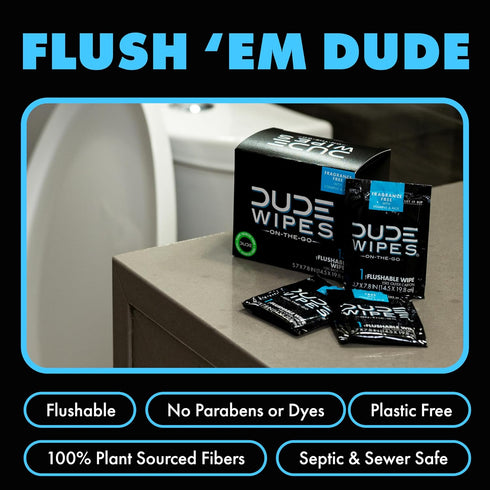 DUDE Wipes On-The-Go Flushable Wipes, 2 Pack, 60 Wipes, Unscented, Extra-Large, Individually Wrapped