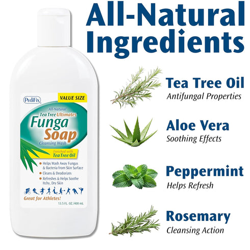 PediFix FungaSoap Tea Tree Cleansing Wash, Antifungal Body Wash & Foot Soap, All-Natural Tea Tree Oil Cleanser for