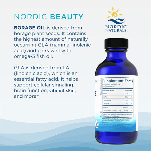 Nordic Naturals Nordic Beauty Borage Oil - 4 Ounces, Unique Omega-6 for Healthy Skin, Non-GMO & Vegan