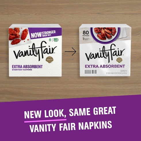 Vanity Fair Extra Absorbent Premium Paper Napkins, 80 Count, Disposable Soft and Strong Napkins for Everyday Use