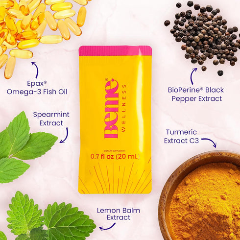 BeMe Be Sharp Omega 3 Brain Supplement - Liquid Omega 3, Turmeric Curcumin - 30 Day Supply for Concentration, Memory
