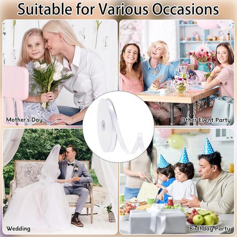 White Ribbon 120 Yards, 3/8 Inch Thin White Satin Ribbon for Gift Wrapping, Flower Bouquets, Wedding Decoration