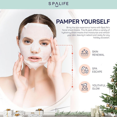 SpaLife Holiday Gift Tags Pack Facial Sheet Masks, Hydrating & Moisturizing Variety Pack