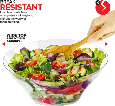 54oz Clear Plastic Serving Bowls, 4 Pack Large Disposable Candy Dishes for Chips, Snacks, Salad Bar, Party Supplies