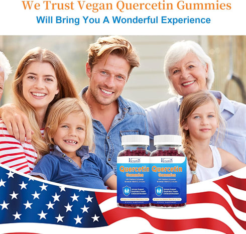 Quercetin Gummies for Kids, Adults, 1200mg Organic Quercetin with Bromelain, Elderberry, Vitamin C, 60Ct