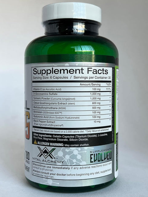 Joyful Joints by Vital Alchemy - Highest Grade Glucosamine, Turmeric, MSM, Bromelain, Hyaluronic Acid, Cissus, MSM,