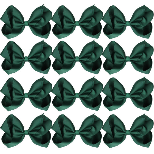 Large Boutique Hair Bows 6 Inch Cheerleading Cheerleader Cheer Bow Alligator Clips (Forest Green)