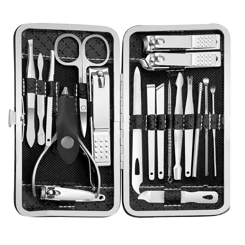 Manicure Set - 19 in 1 Professional Nail Clippers, Pedicure Kit, Stainless Steel Facial Grooming Set Gift for Women