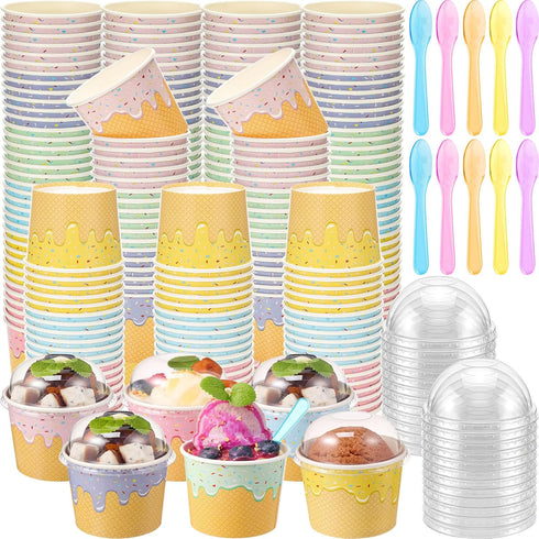 Jingmore 240 Set 6oz Ice Cream Paper Cups with Lids and Spoons, Disposable