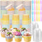 Jingmore 240 Set 6oz Ice Cream Paper Cups with Lids and Spoons, Disposable