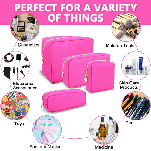 Waterproof Small Makeup Bag Pouch for Purse, Nylon Travel Toiletry Storage Bag, Cute Preppy Cosmetic Bag for Women,