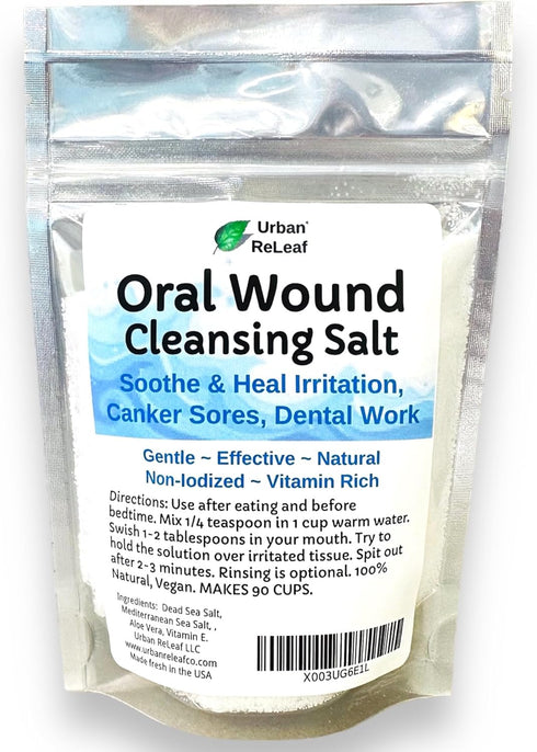 Urban ReLeaf Oral Wound Cleansing Salt, 6 oz Bag Makes 90 Cups of Healing Solution, 100% Natural