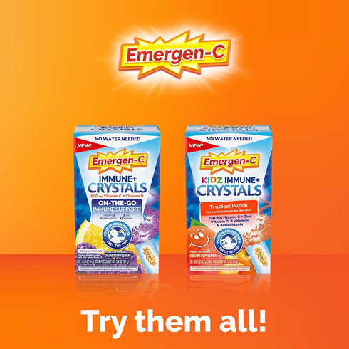 Immune Immune 28 Packs Emergen-C Plus Crystals, On-the-Go Support Supplement with Vitamin C, Vitamin D, B Vitamins