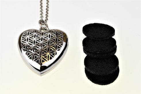Wild Essentials 24 inch 6 Heart of Chrome Essential Oil Diffuser Nickel Free Alloy Locket Pendant with Chain, Refill