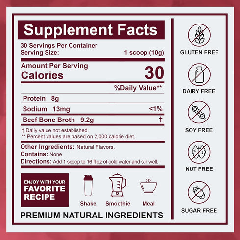 Zammex 30 Beef Bone Broth Protein Powder - Grass-Fed Hydrolyzed Collagen, Supports Hair Skin and Joint & Bone Health