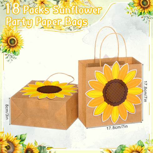 MotiMind 18 Summer Pcs Sunflower Party Gift Bags with Handles Sunflower Paper Goodie Bag for Birthday Party Favor