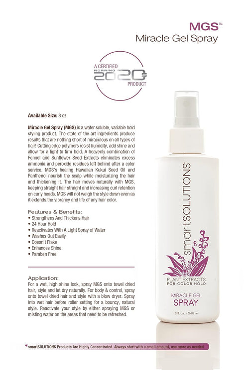 smartSOLUTIONS Miracle Gel Spray, 8 oz | Non-Flake | 24-Hour Hold | Paraben-Free