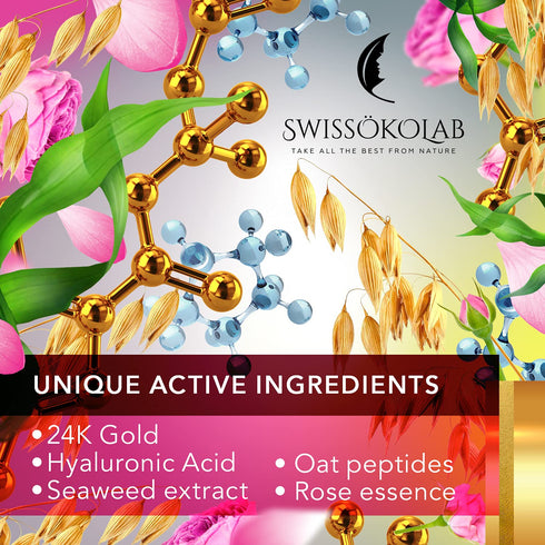 SWISSÖKOLAB 24k Gold Under Eye Patches for Puffy Eyes, Dark Circles, Collagen Eye Gel Pads, Anti-Aging