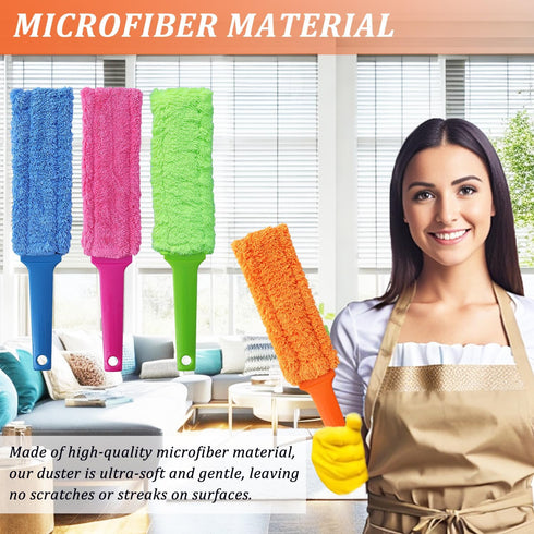 4 Pack Microfiber Dusters: 15 Inch Length, Flat Design, Detachable and Washable Feather Duster for Cleaning