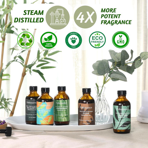 Folkulture Eucalyptus Essential Oil 4 Fl Oz - 100% Pure, Natural and Undiluted with Glass Dropper