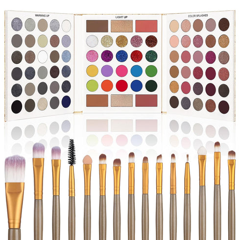 UCANBE Eyeshadow Palette with 15 Brushes Makeup Sets - Pigmented Eye Makeup Pallet Holiday Gift Set, All-in-One Kit.