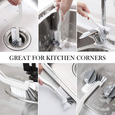 2 Pcs Small Scrub Brush with Handle for Cleaning Sink, Bathroom, Kitchen Edge Corner Grout, Window Track - Household Use