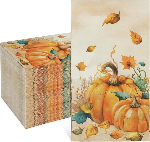 Homlouue 100 Pcs Fall Napkins, 3 Ply Thanksgiving Pumpkins Autumn Leaves Paper Guest Towels for Harvest Party