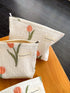 Large Aesthetic Makeup Bag - Floral Mid-day Clutch, Period Kit, Hygiene, and Skincare Bag (Tulip)