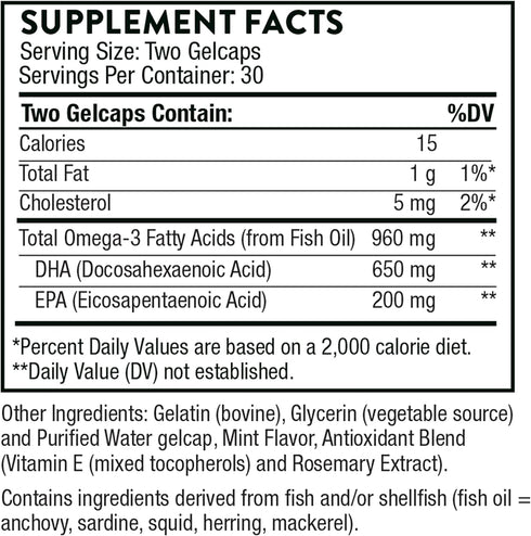 THORNE Prenatal DHA - 650 mg DHA and 200 mg of EPA - Supports Baby’s Brain and Nervous System Development from Pregnancy to Nursing - 60 Capsules