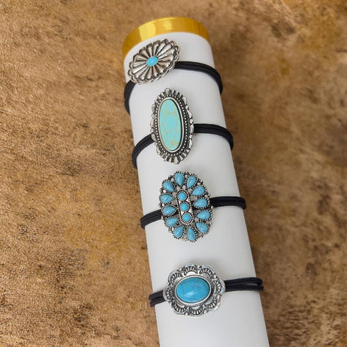 Western Turquoise Decorative Hair Ties for Women and Girls, Bohemian Ponytail Holders (4 Pcs)