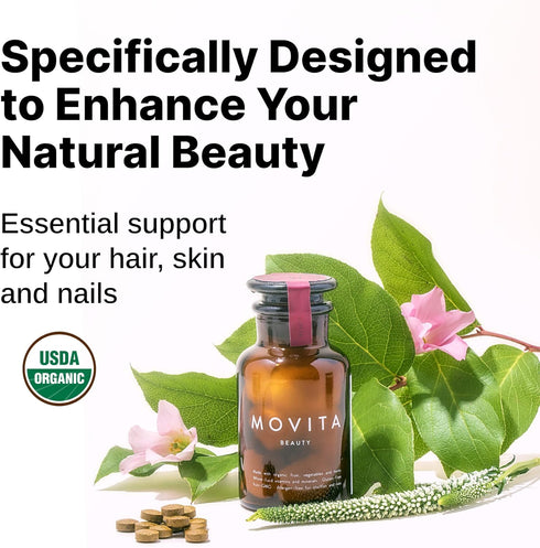 Movita Beauty - Promotes Healthy Hair, Skin & Nails with Biotin & Choline - 30-Day Supply Eco-Friendly Pouch