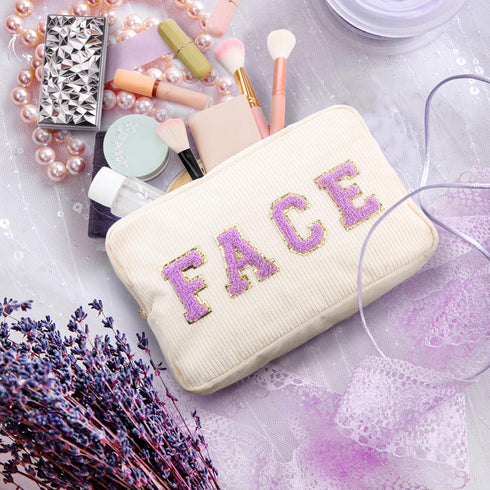 Pinkunn 4 Pcs Preppy Makeup Bags - Aesthetic Cosmetic Bag Set for Women - Birthday Gifts (Purple, Corduroy)