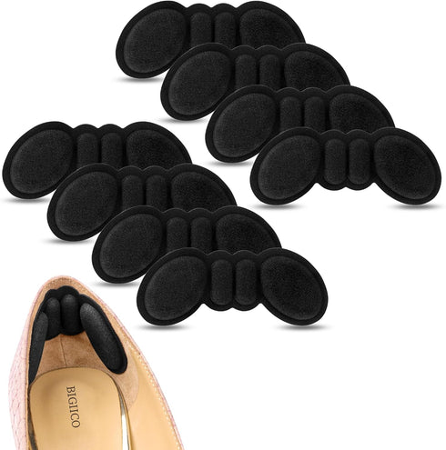 Heel Pads for Shoes That are Too Big, 4 Pairs Foamed Cotton Cushions for Pain Relief & Comfort (Black)