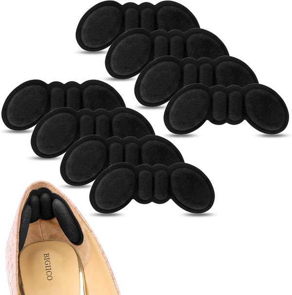 Heel Pads for Shoes That are Too Big, 4 Pairs Foamed Cotton Cushions for Pain Relief & Comfort (Black)