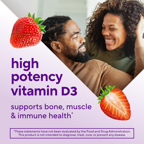 vitafusion Extra Strength Vitamin D3 Gummy, Strawberry Flavored, 120 Count, Bone and Immune System Support